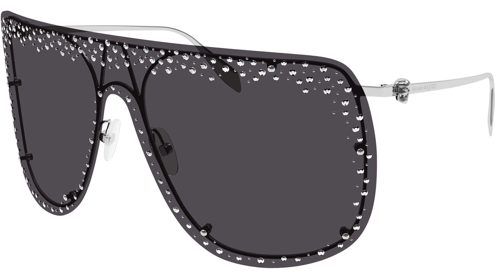 Occhiali da sole ALEXANDER MCQUEEN AM0313S Shiny silver with black diamond strass on mask