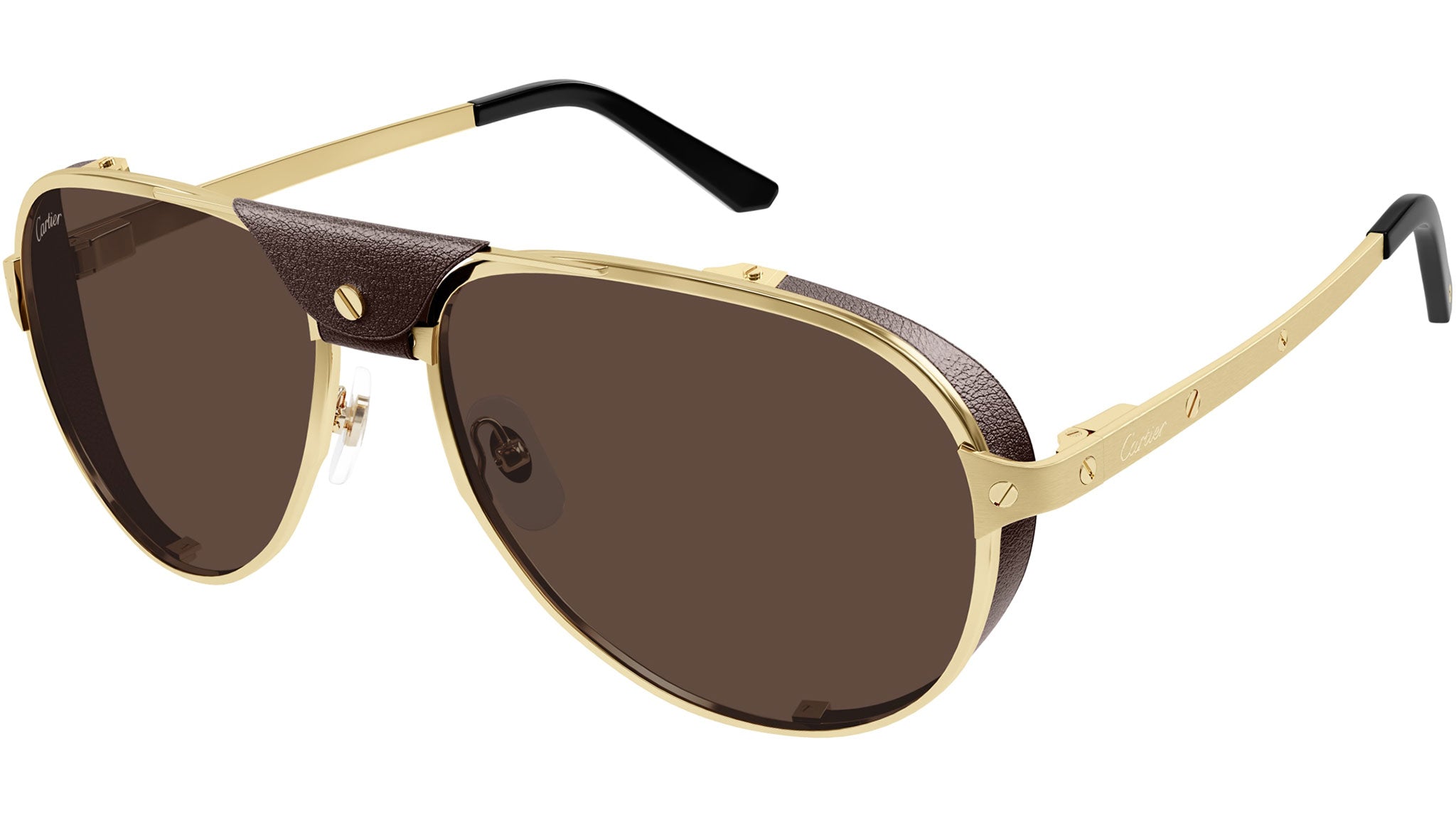 Occhiali da sole CARTIER CT0296S Smooth and brushed golden finish with brown leather nose