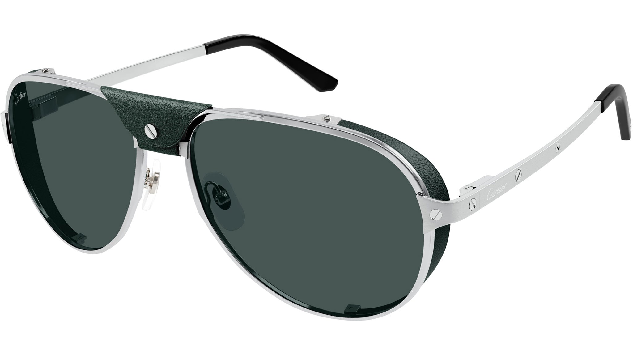 Occhiali da sole CARTIER CT0296S Smooth and brushed platinum finish with green leather nose