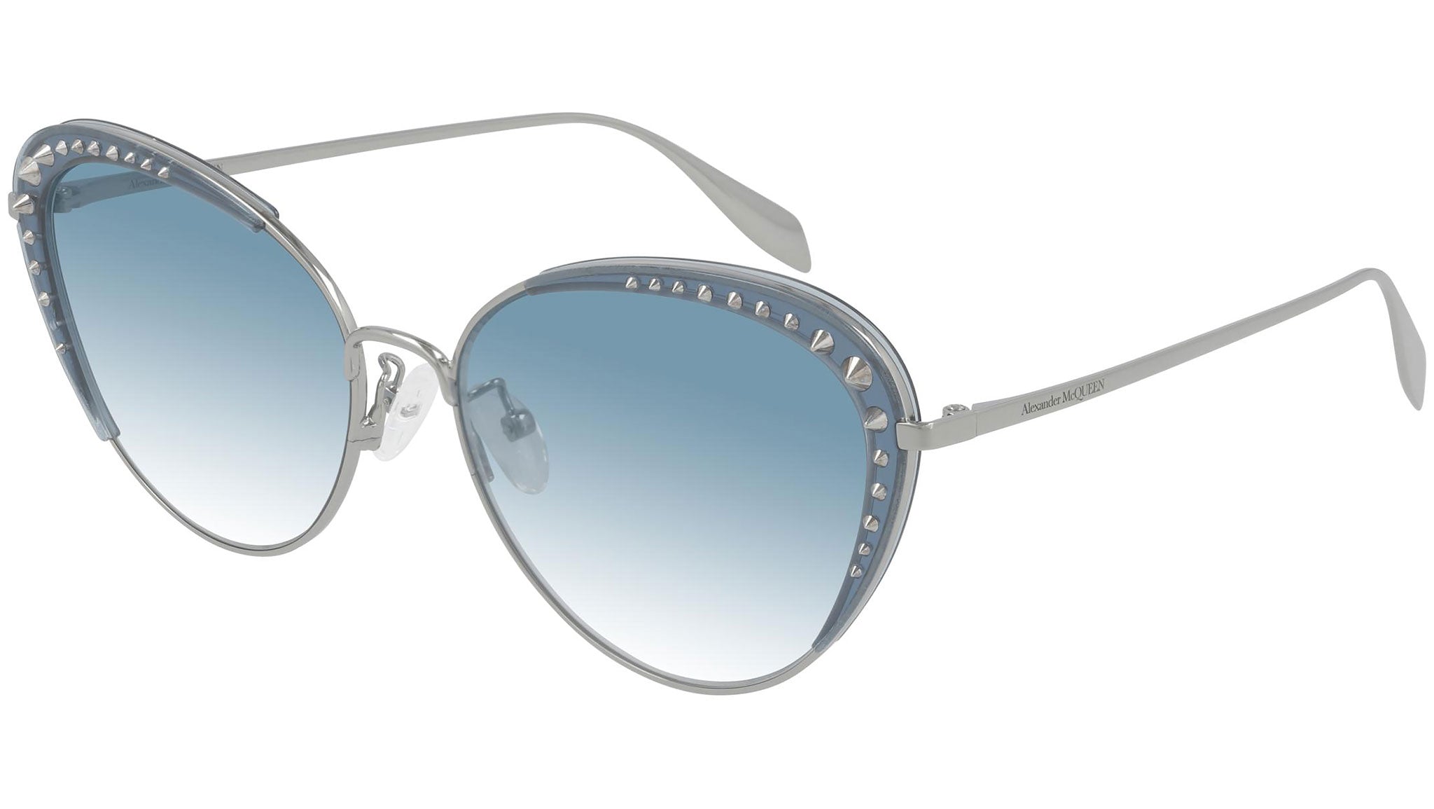 Occhiali da sole ALEXANDER MCQUEEN AM0310S Shiny light ruthenium metal front and shiny transparent azure acetate insert