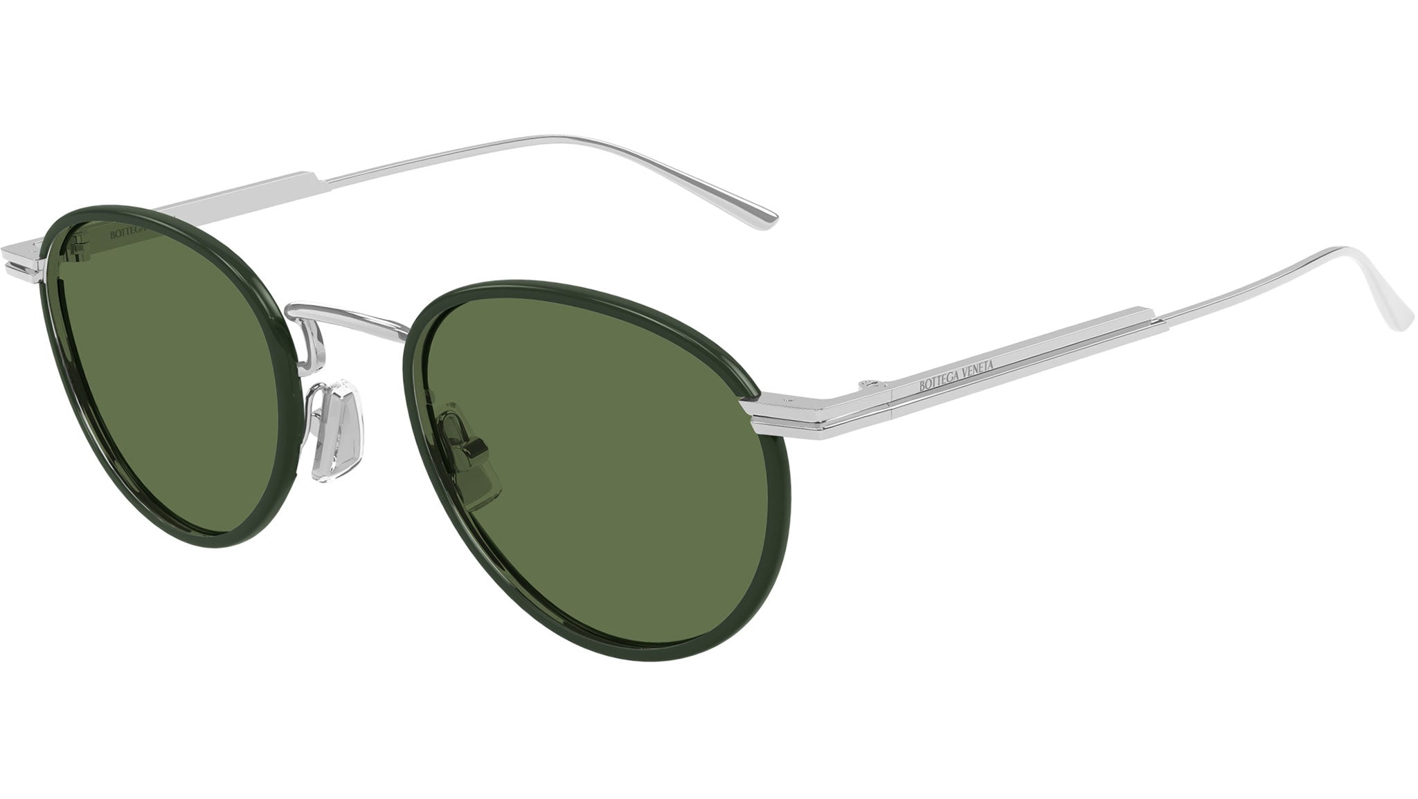 Occhiali da sole BOTTEGA VENETA BV1389S Shiny silver, shiny solid bosco green windsor rim