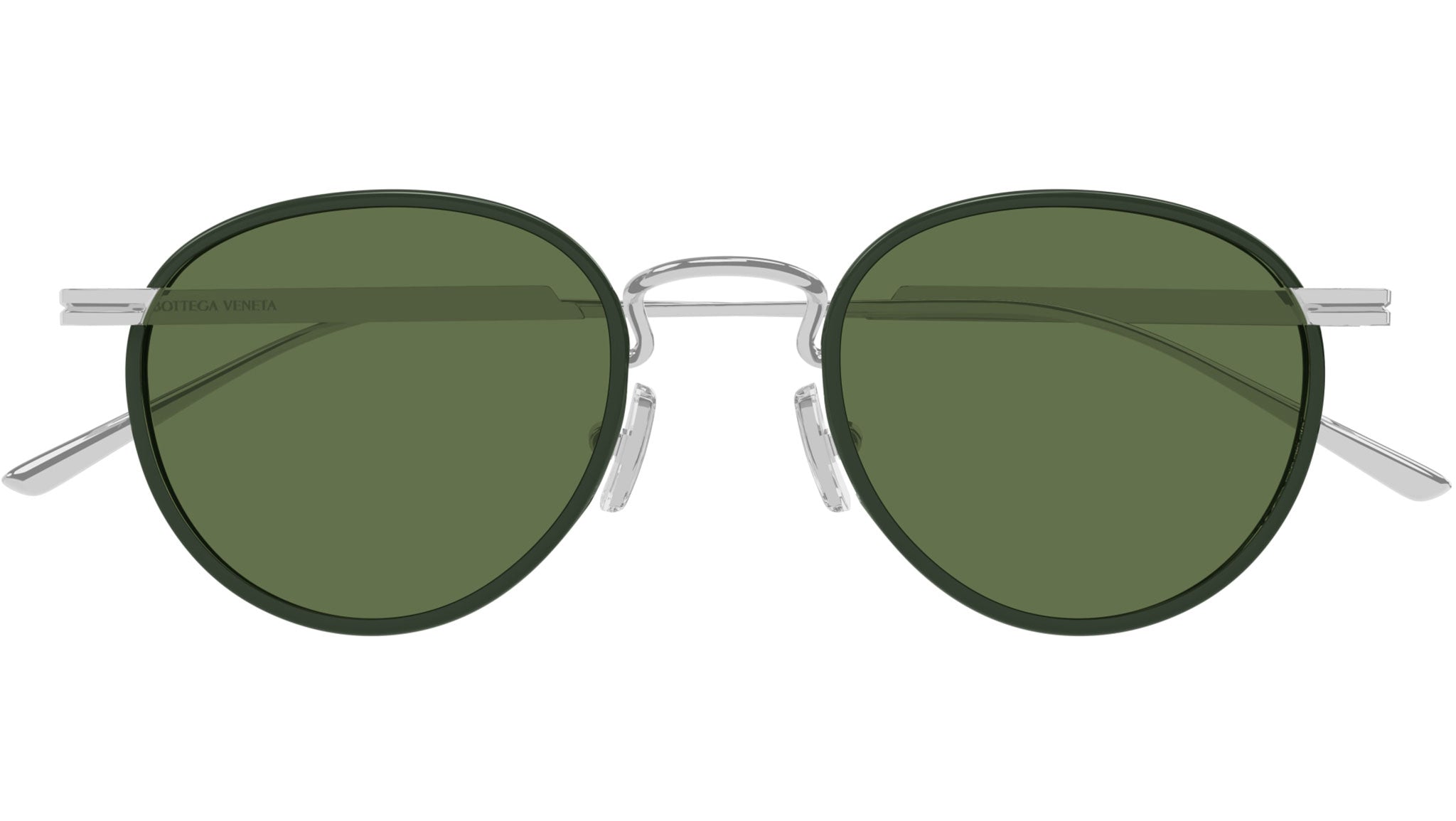 Occhiali da sole BOTTEGA VENETA BV1389S Shiny silver, shiny solid bosco green windsor rim