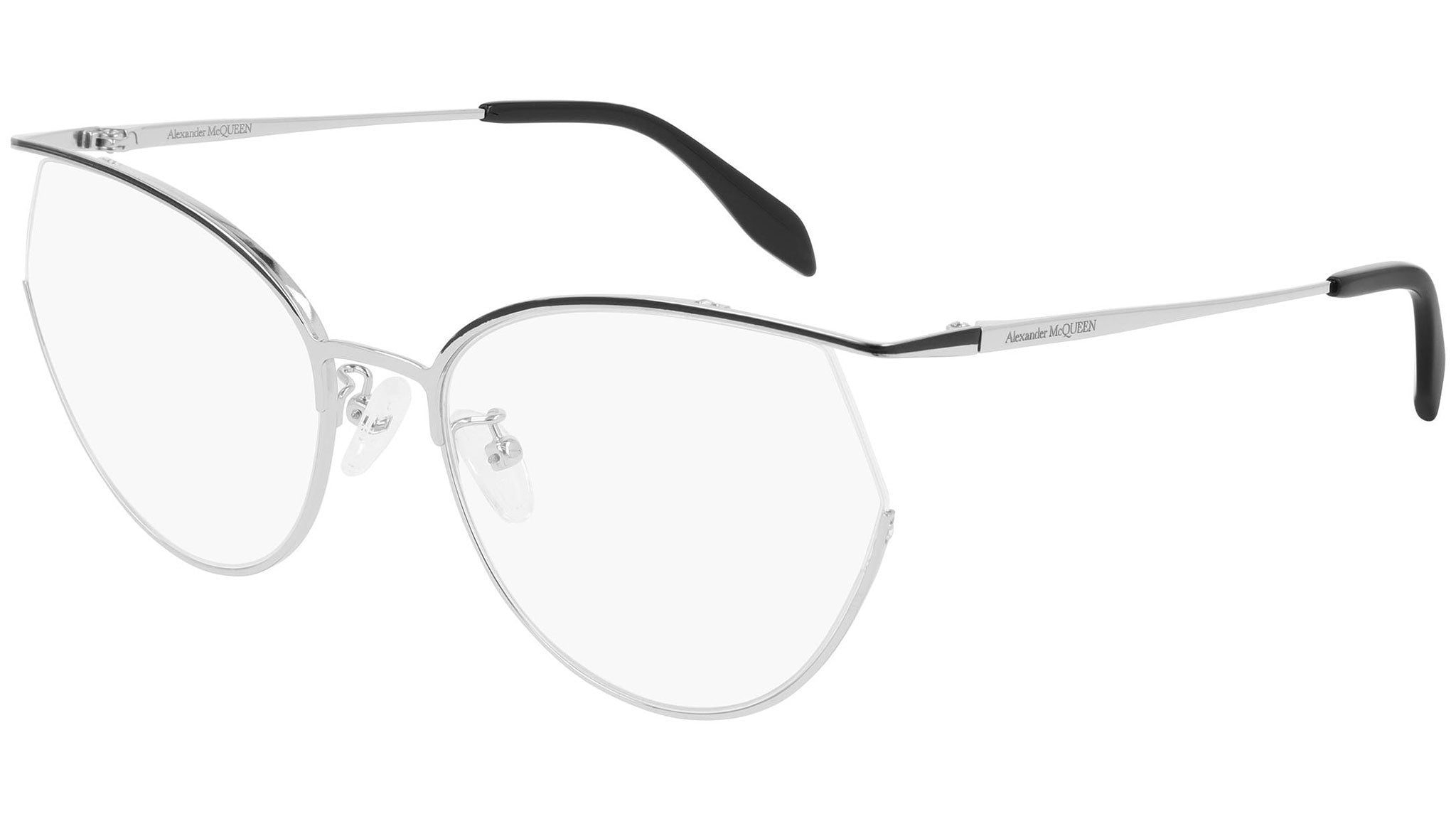 Occhiali ALEXANDER MCQUEEN AM0256O Shiny silver metal front shiny black varnish on browbars