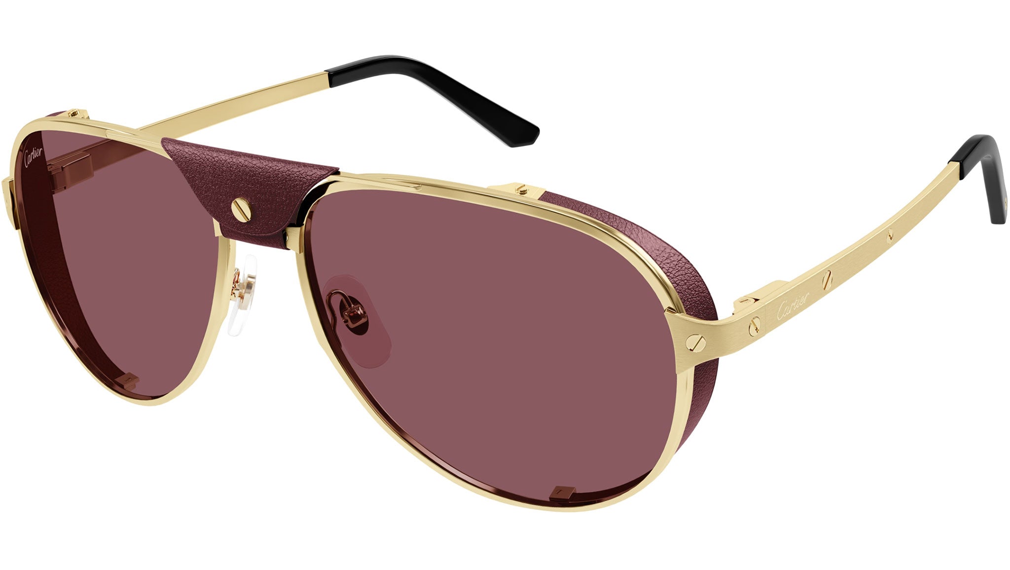 Occhiali da sole CARTIER CT0296S Smooth and brushed golden finish with bordeaux leather nose