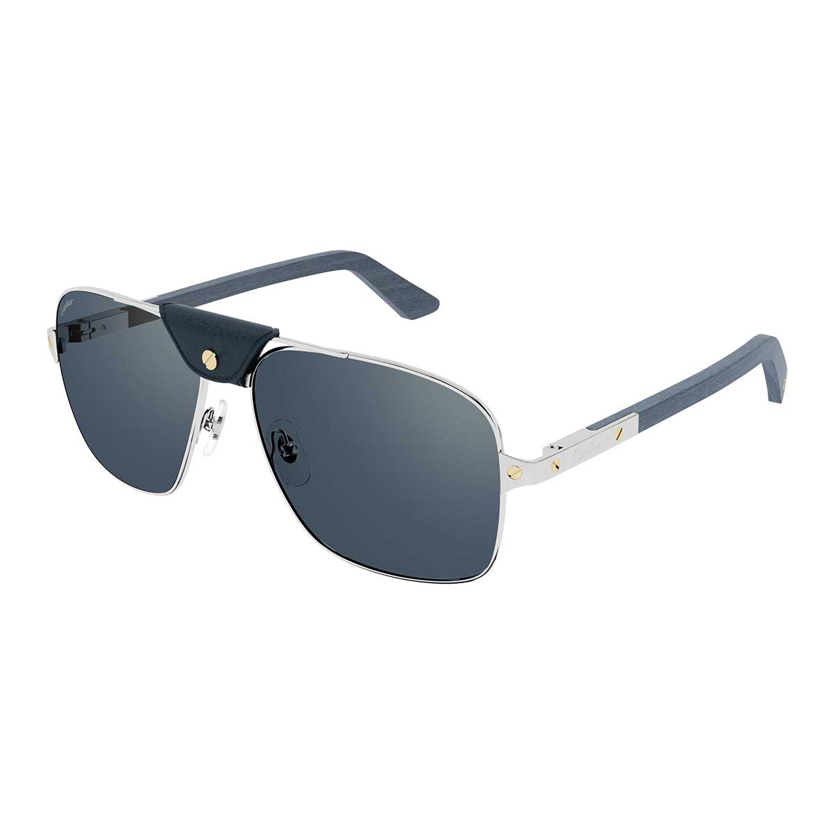Cartier Occhiali da Sole CT0389S 004 ArgentoBlu/Blu Uomo Polarizzati