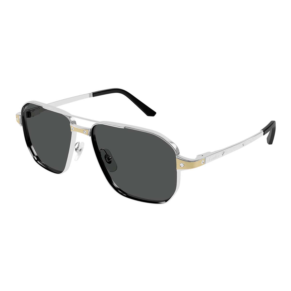 Cartier Occhiali da Sole CT0424S 001 Argento/Grigio Fumo Uomo Polarizzati