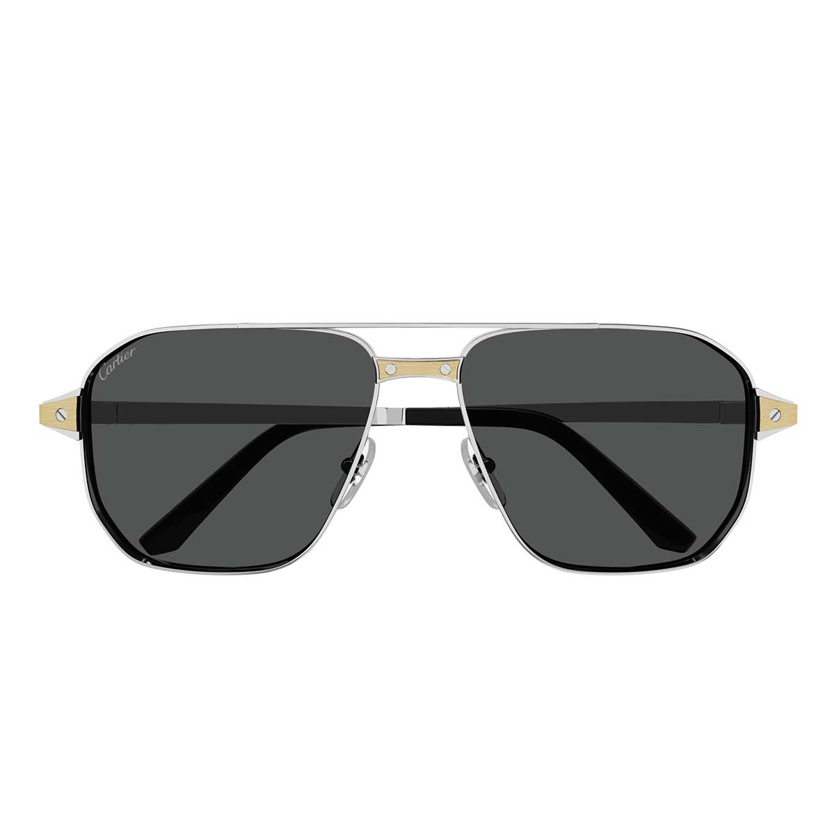 Cartier Occhiali da Sole CT0424S 001 Argento/Grigio Fumo Uomo Polarizzati