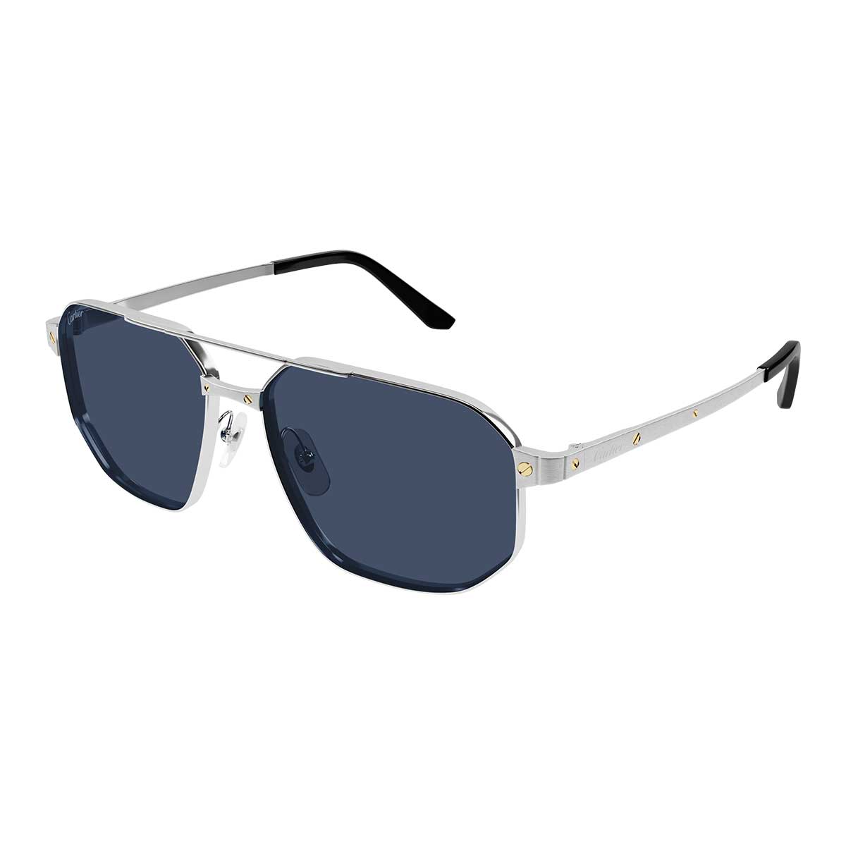 Cartier Occhiali da Sole CT0462S 002 Argento/Blu Uomo Polarizzati