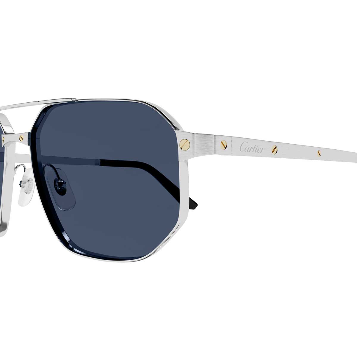Cartier Occhiali da Sole CT0462S 002 Argento/Blu Uomo Polarizzati