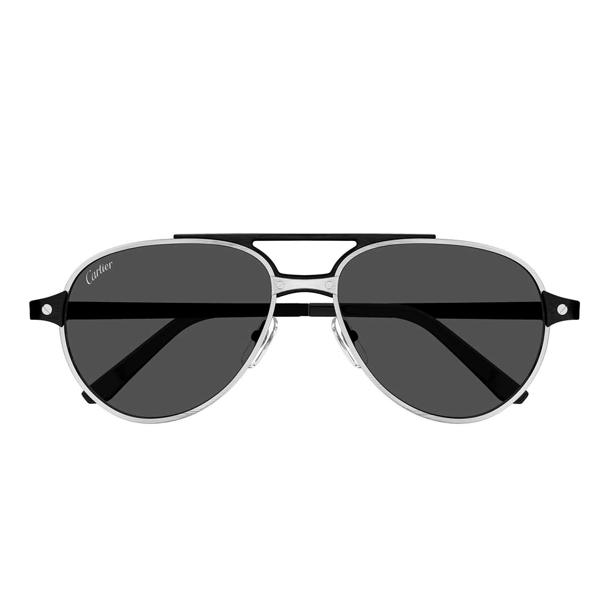 Cartier Occhiali da Sole CT0476S 004 ArgentoNero/Grigio Fumo Uomo Polarizzati