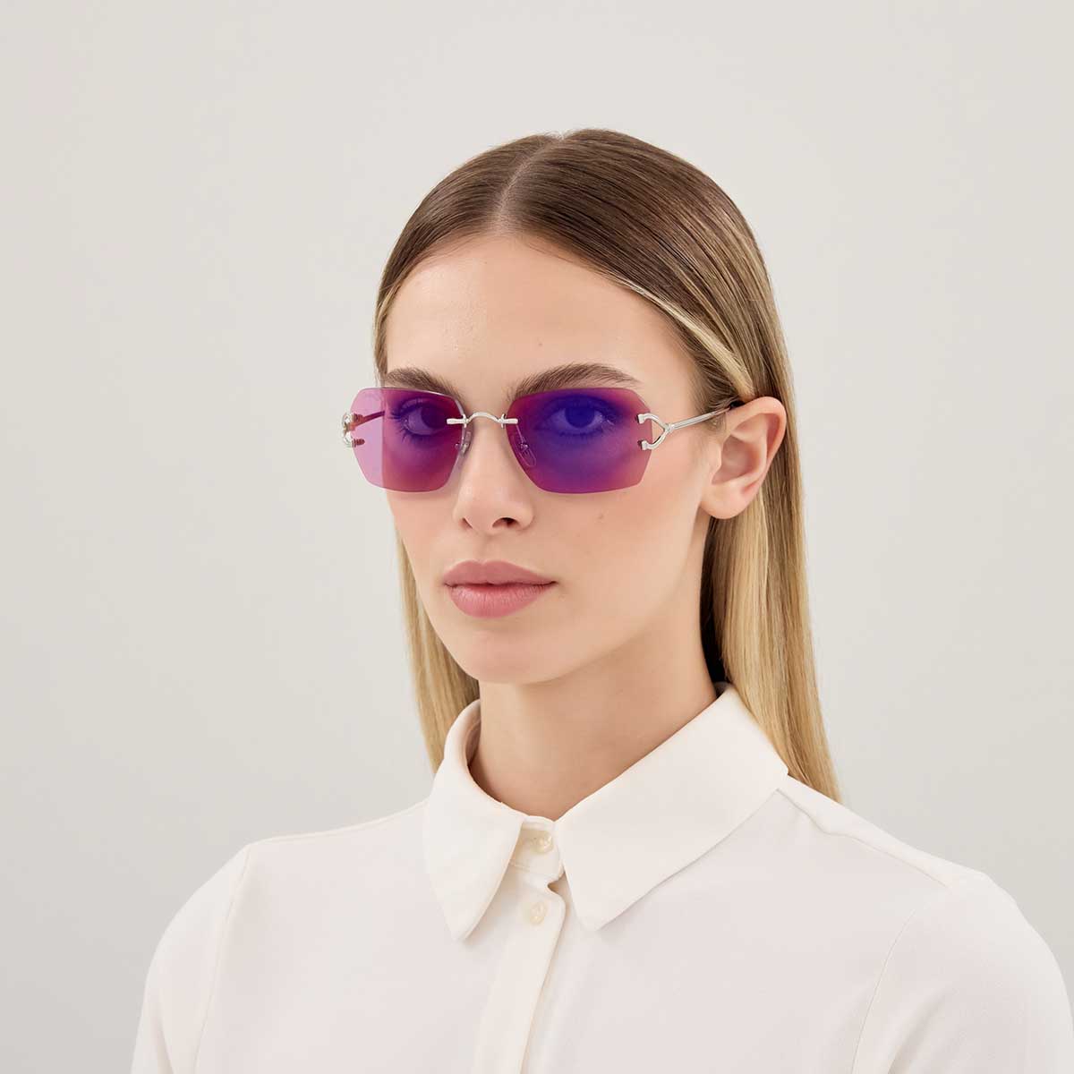 Cartier Occhiali da Sole CT0664S 003 Argento/Viola Unisex 4
