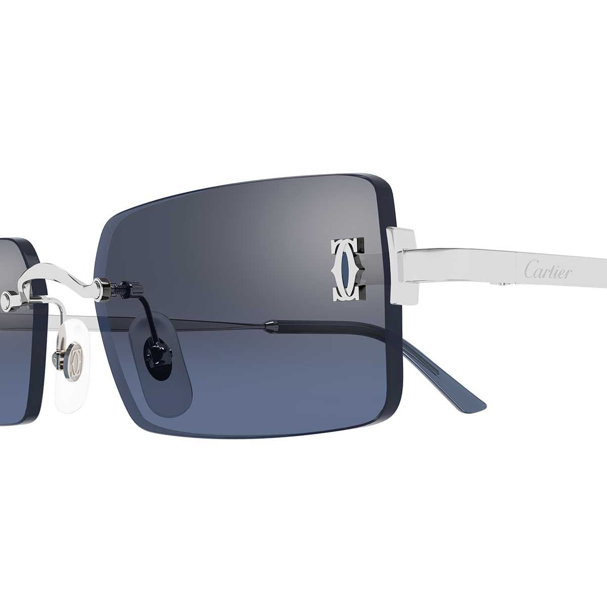 Cartier Occhiali da Sole CT0672S 002 Argento/Blu Unisex 3