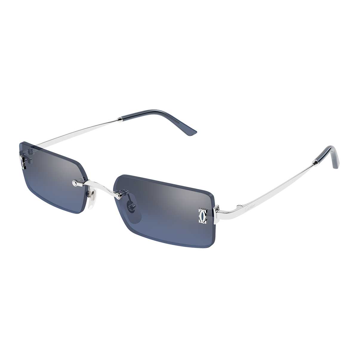 Cartier Occhiali da Sole CT0672S 006 Argento/Blu Unisex 2