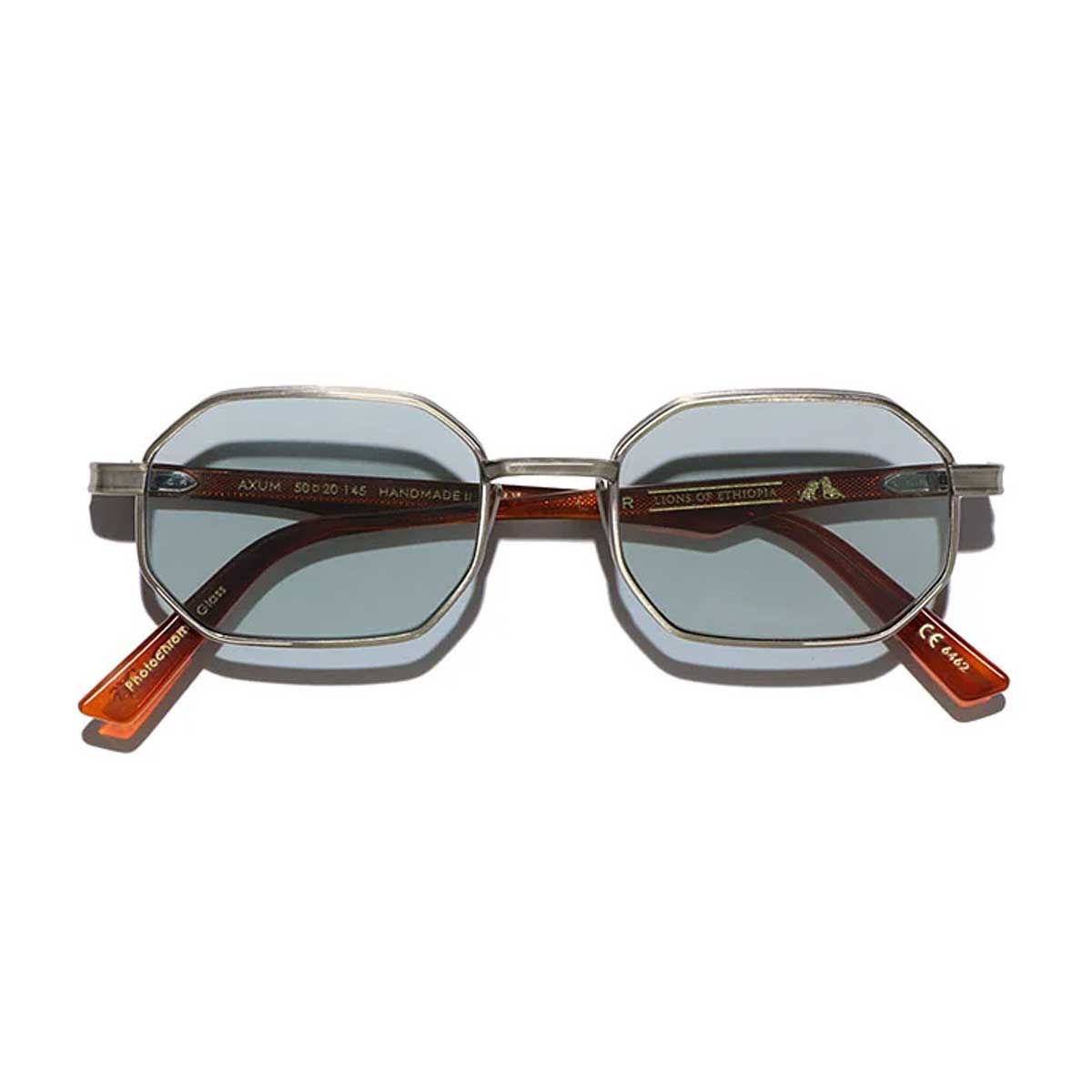 L.G.R. Occhiali da Sole Axum 6462 Argento Marrone Chiaro 02/Blu Chiaro Fotocromatici