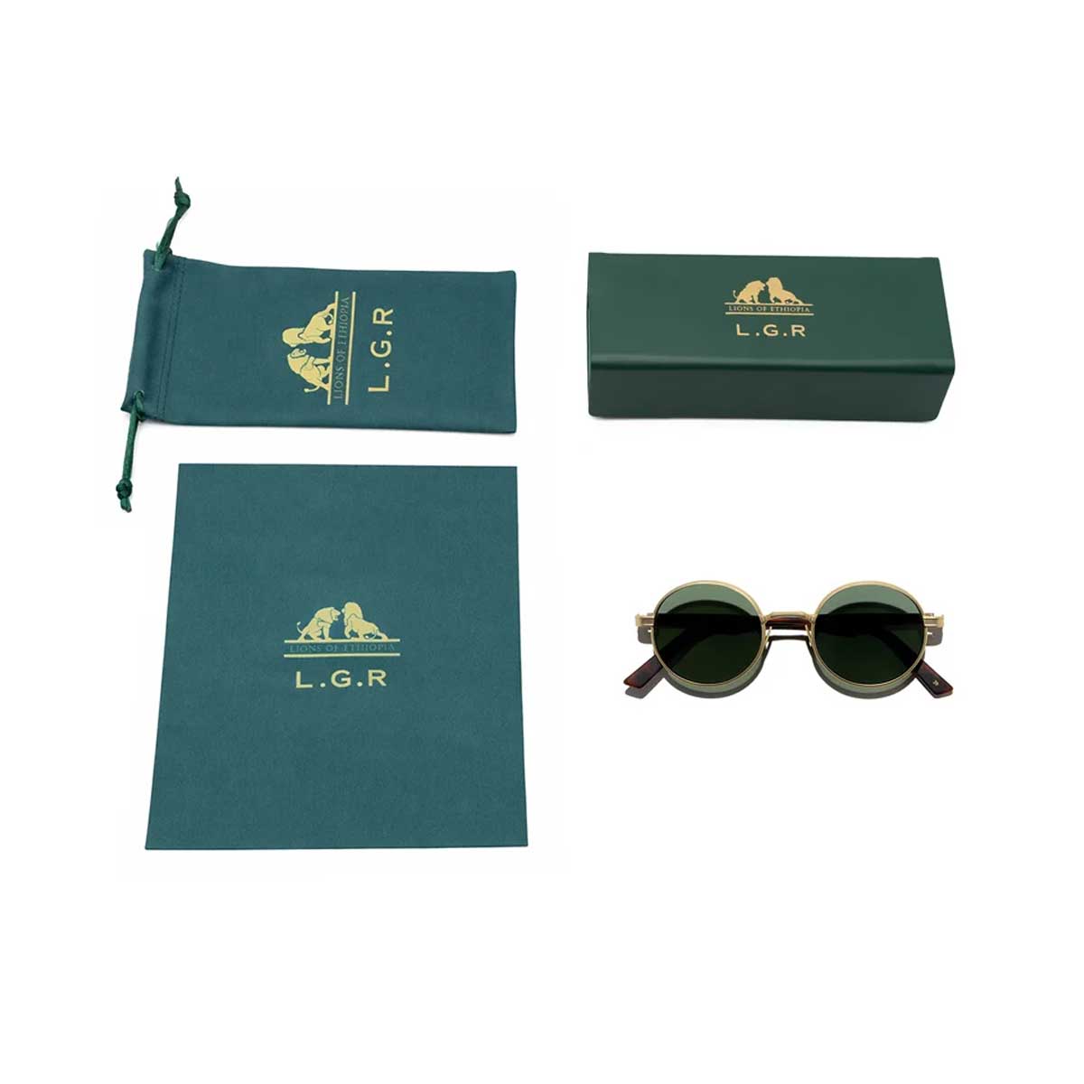 L.G.R. Occhiali da Sole Zelalem 6342 Oro Opaco Marrone Maculato 39/Verde G15