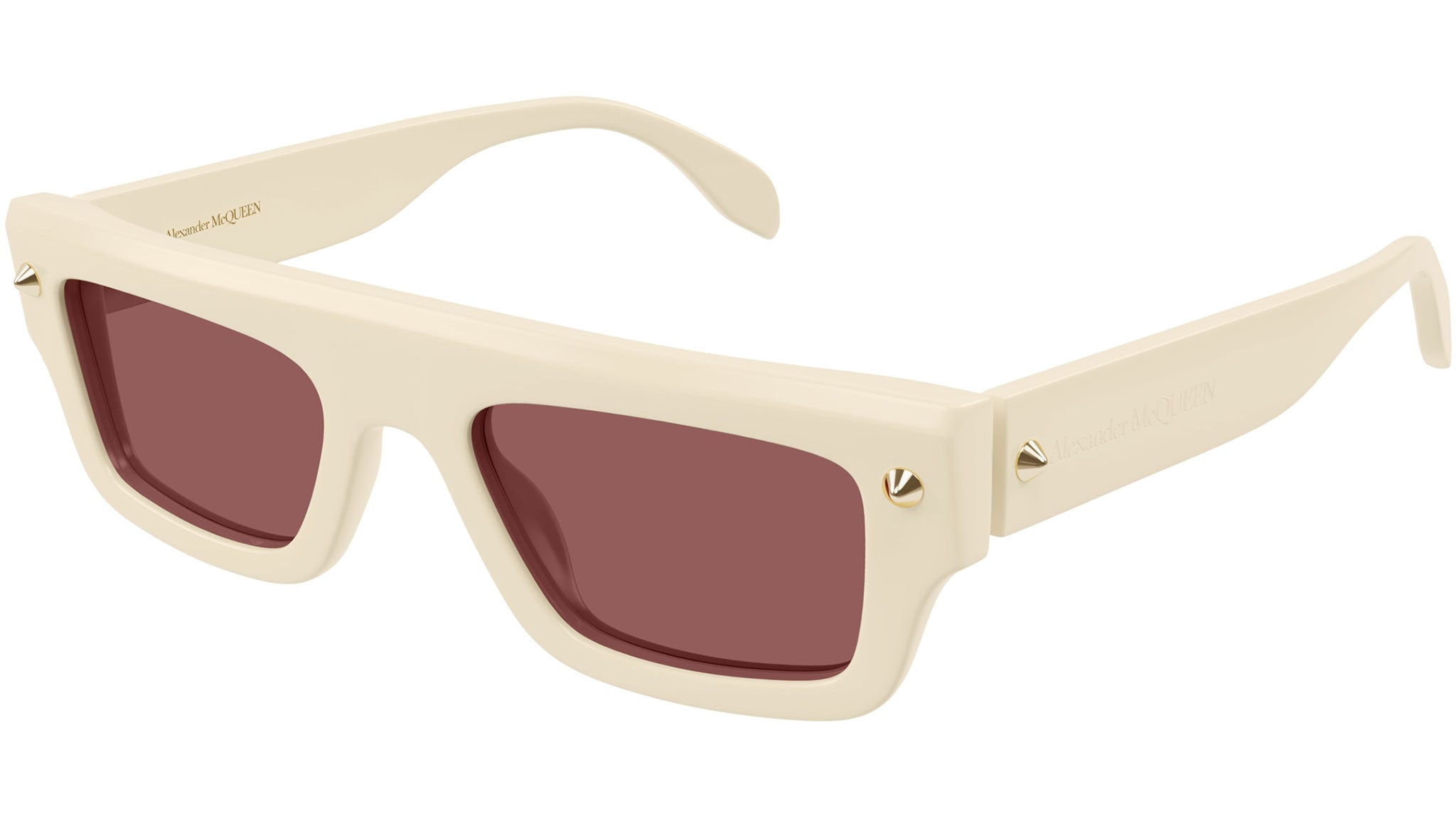 Occhiali da sole ALEXANDER MCQUEEN AM0427S Shiny solid ivory with light gold studs