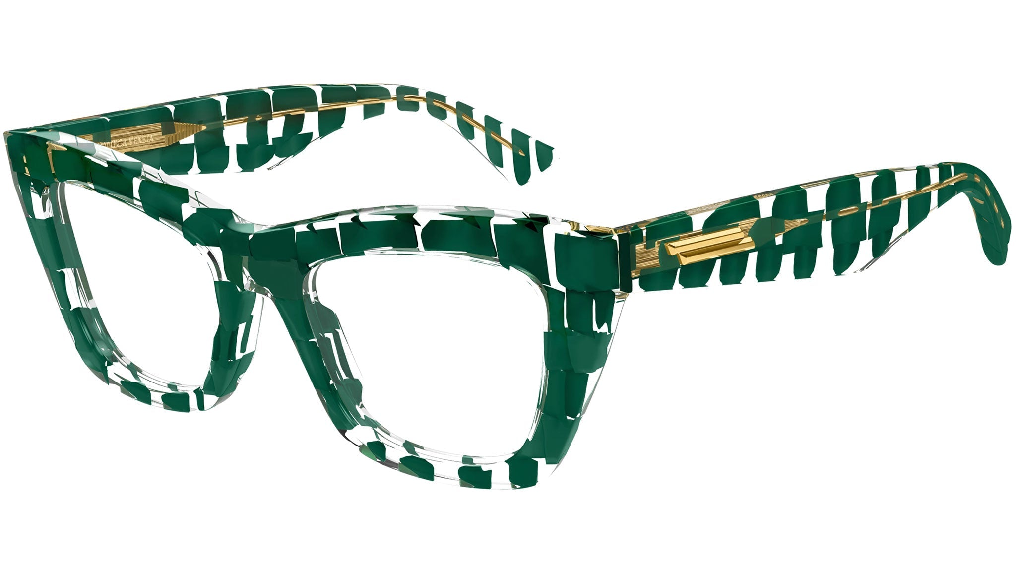 Occhiali da vista BOTTEGA VENETA BV1215O Solid dark green + crystal "intreccio" pattern