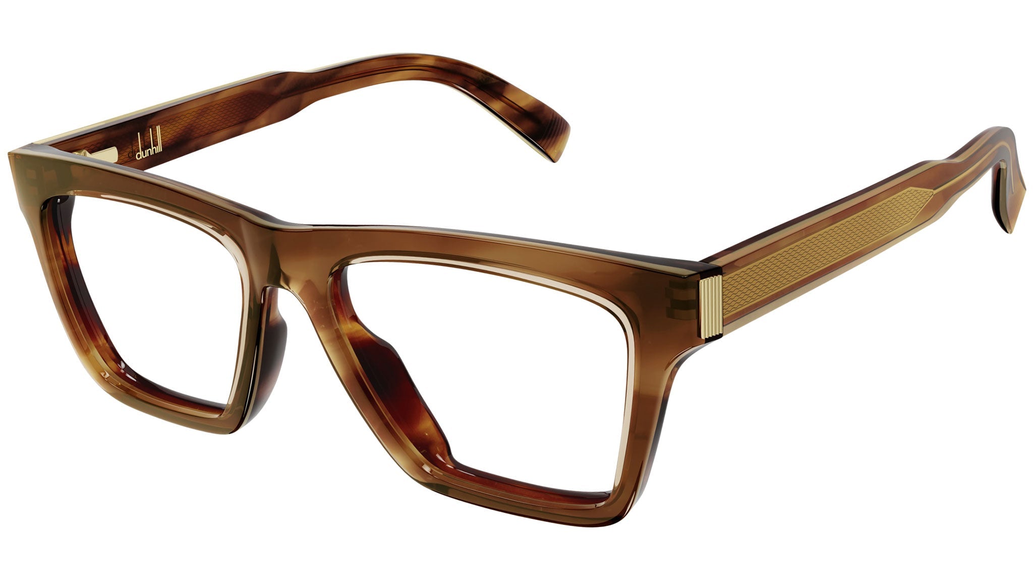 Occhiali da vista DUNHILL DU0080O Shiny transparent yellow flamed light brown havana bilayer