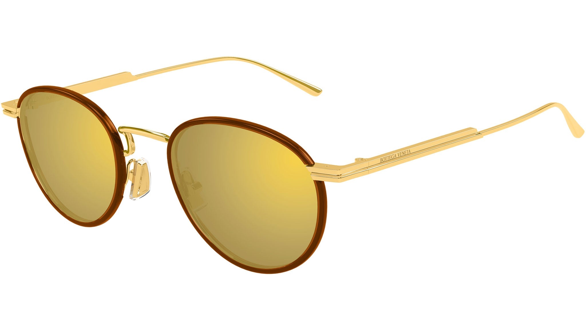 Occhiali da sole BOTTEGA VENETA BV1389S Shiny gold, shiny transparent hazelnut brown windsor rim