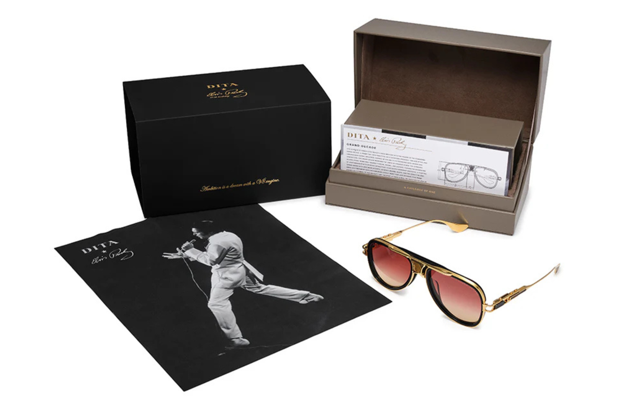 Occhiali da sole DITA GRAND-DECADE X ELVIS PRESLEY Khaki Crystal - Antique Silver - White Gold