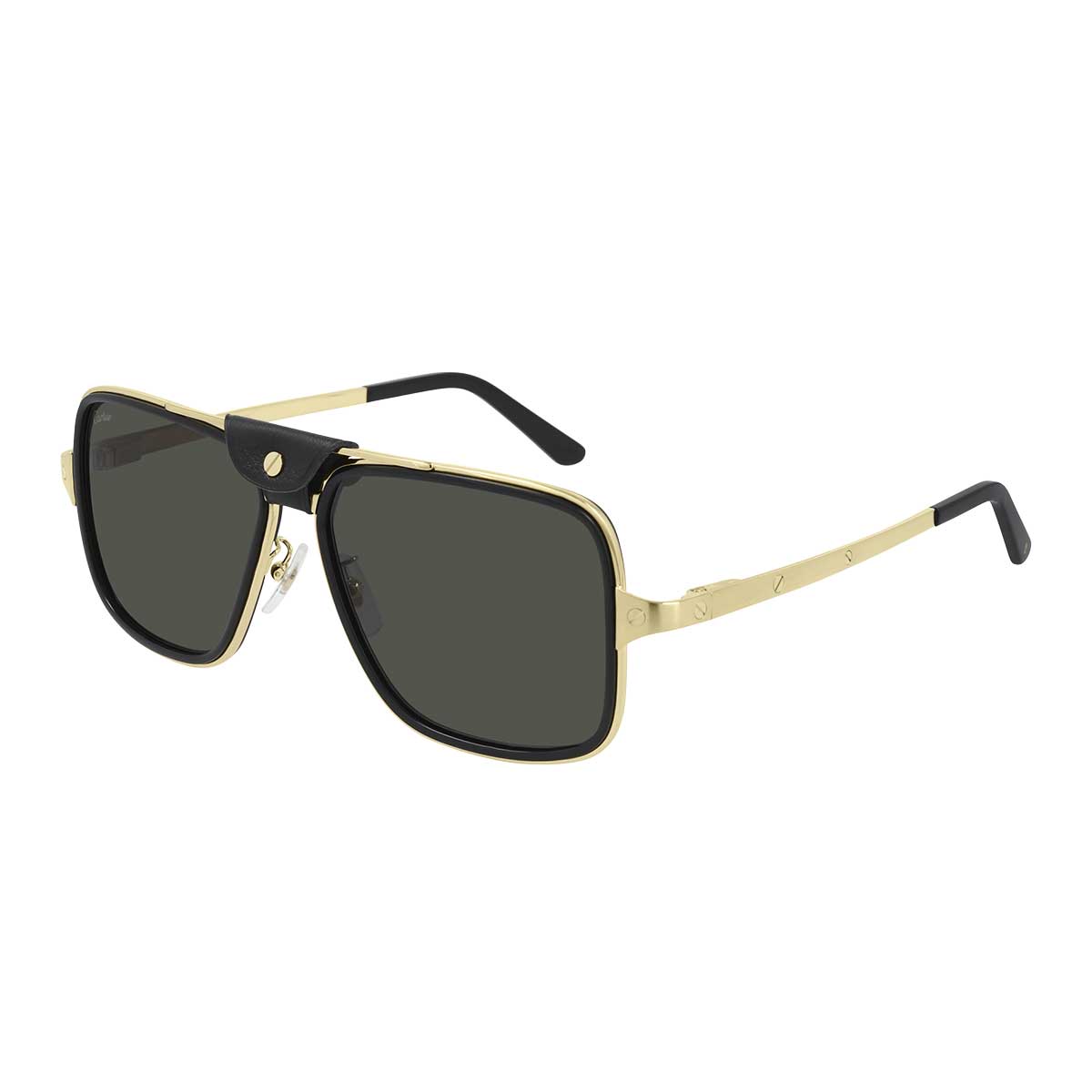 Cartier Occhiali da Sole CT0263SA 001 NeroOro/Grigio Uomo Polarizzati