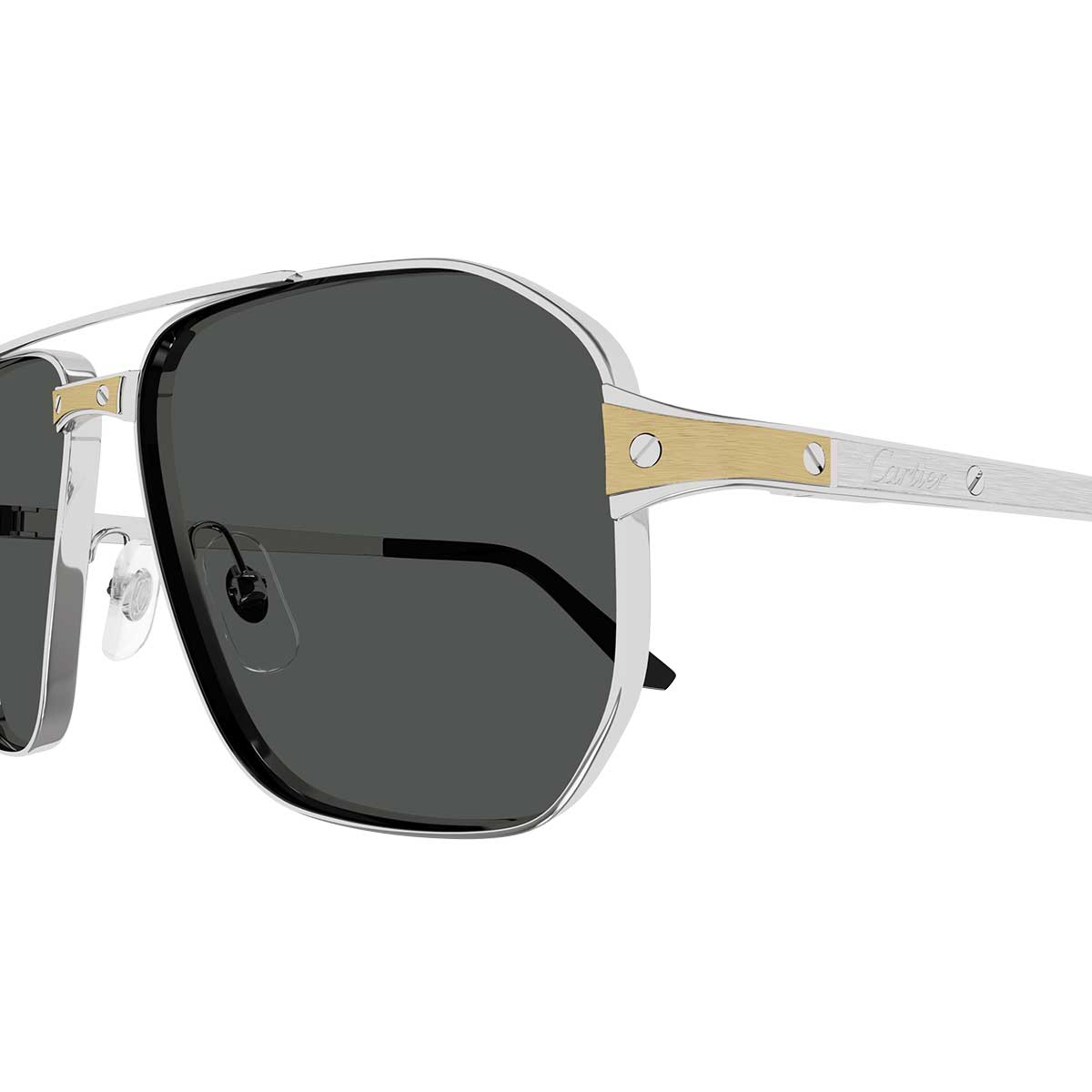 Cartier Occhiali da Sole CT0424S 001 Argento/Grigio Fumo Uomo Polarizzati