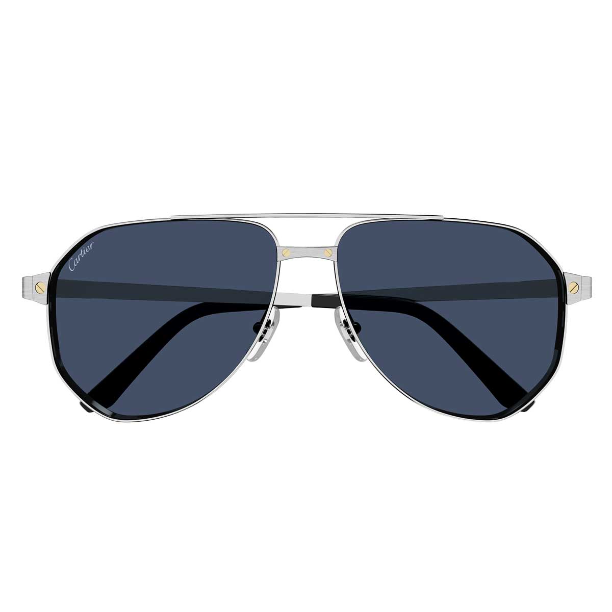 Cartier Occhiali da Sole CT0461S 002 Argento/Blu Uomo Polarizzati