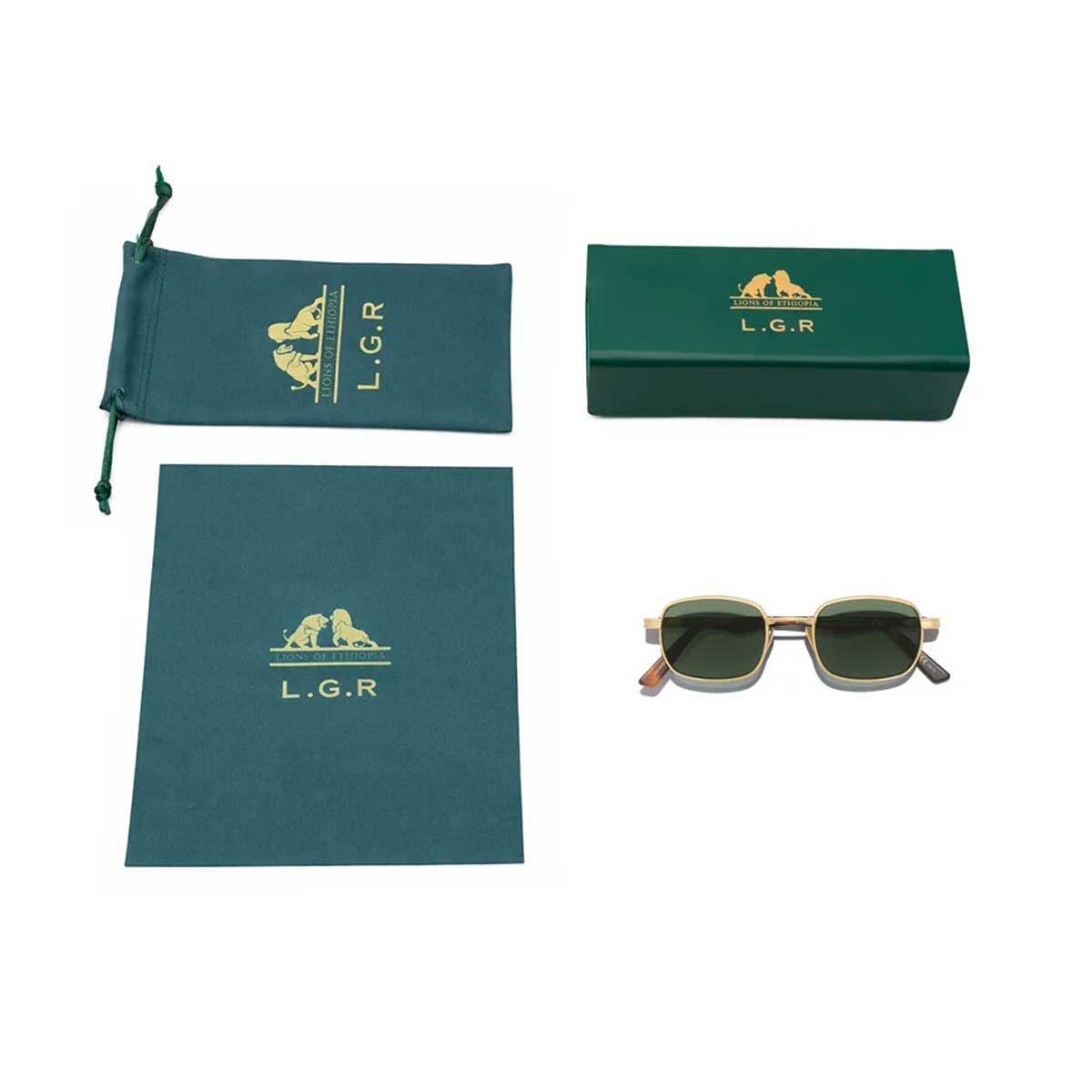 L.G.R. Occhiali da Sole Cactus 6815 Oro Opaco Marrone Maculato 39/Verde G15