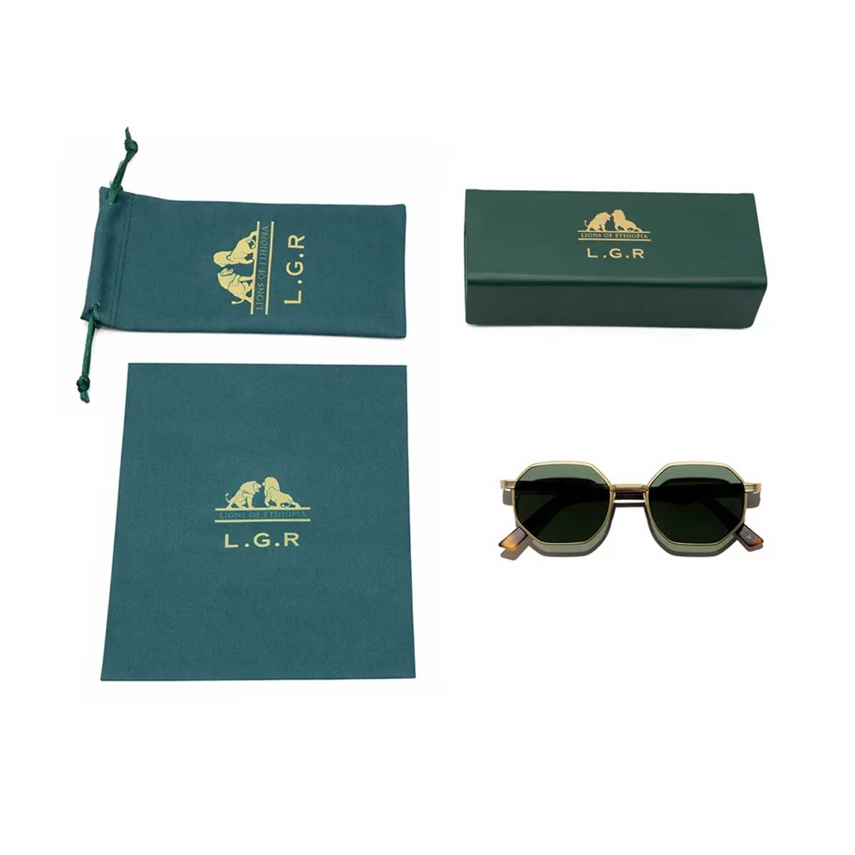 L.G.R. Occhiali da Sole Danakil 6344 Oro Opaco Marrone Maculato 39/Verde G15 4