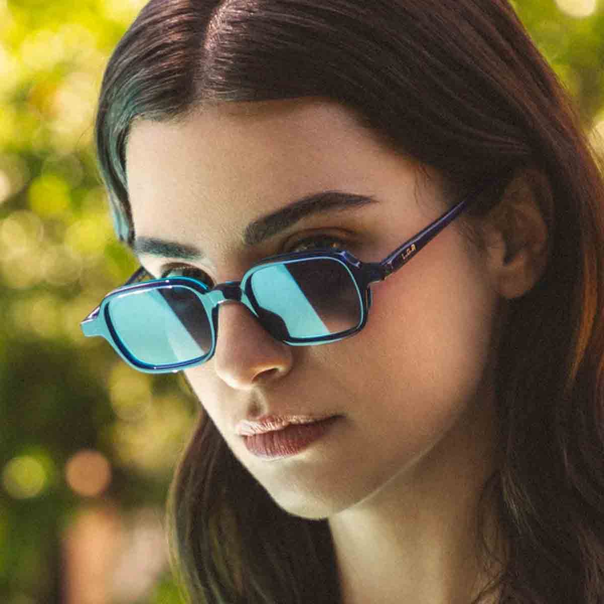 L.G.R. Occhiali da Sole Marrakech Nero Opaco 22/Blu Specchiato