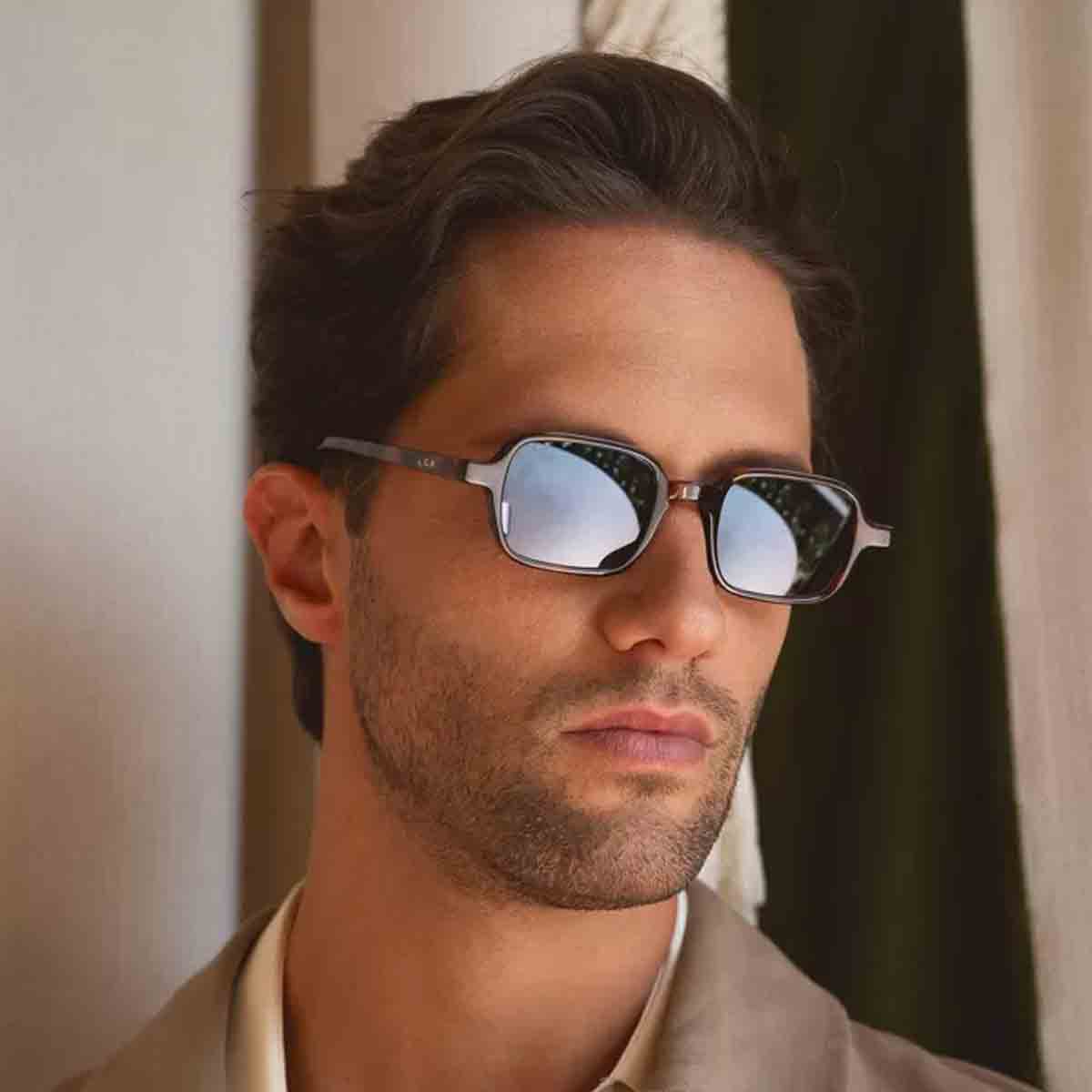 L.G.R. Occhiali da Sole Marrakech Nero Opaco 22/Blu Specchiato
