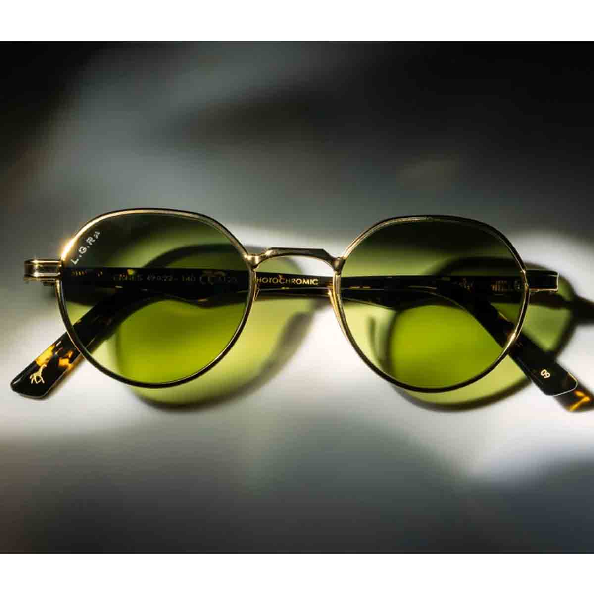 L.G.R. Occhiali da Sole Meknes Oro Opaco Marrone Maculato 39/Verde G15