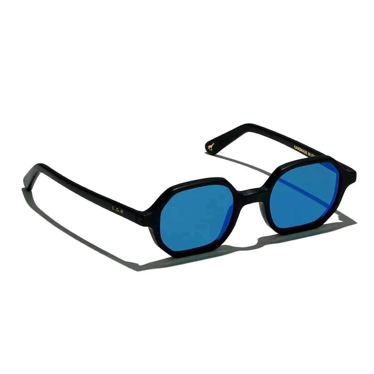 L.G.R. Occhiali da Sole Zanzibar Nero Opaco 22/Blu Specchiato