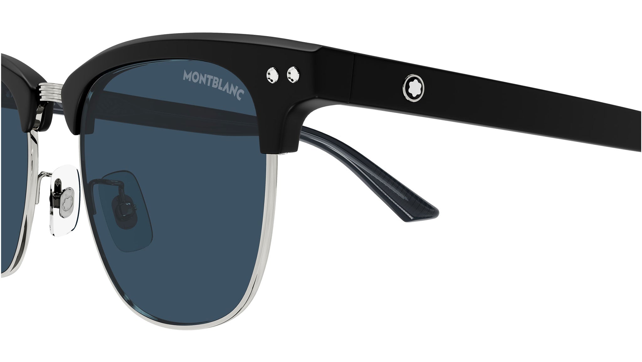 Occhiali da sole MONTBLANC MB0382S Matte black eye-brow, shiny light ruthenium metal front
