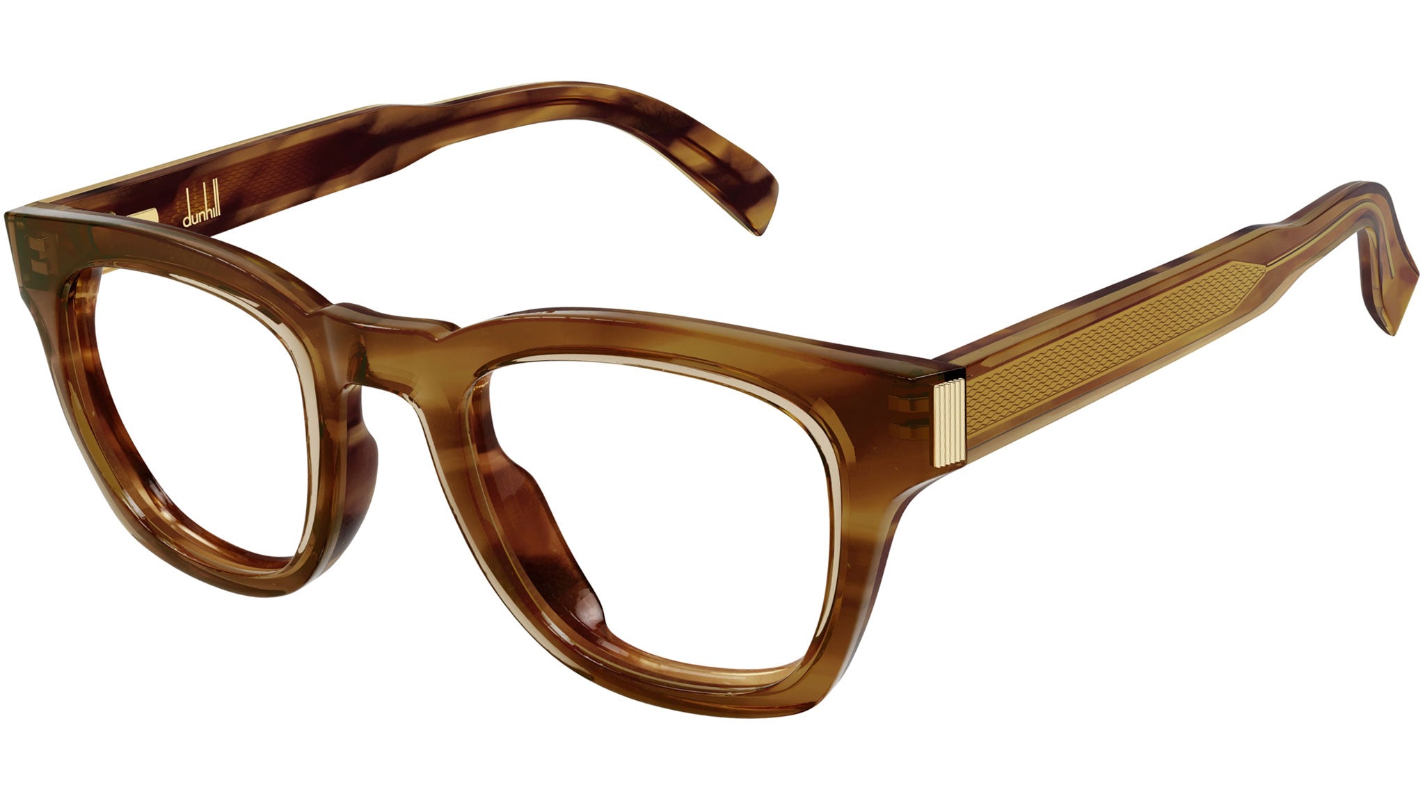 Occhiali da vista DUNHILL DU0081O Shiny transparent yellow flamed light brown havana bilayer
