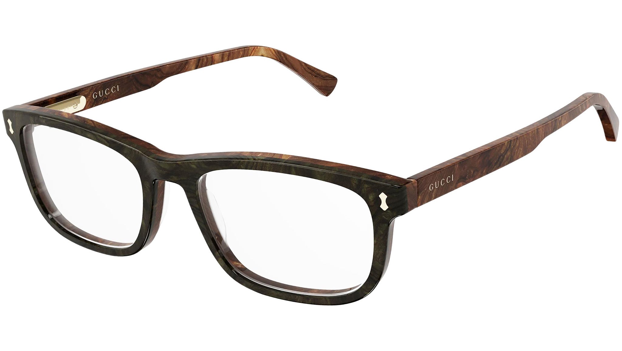 Occhiali da vista GUCCI GG1046O Shiny bilayer transparent military green and radica base