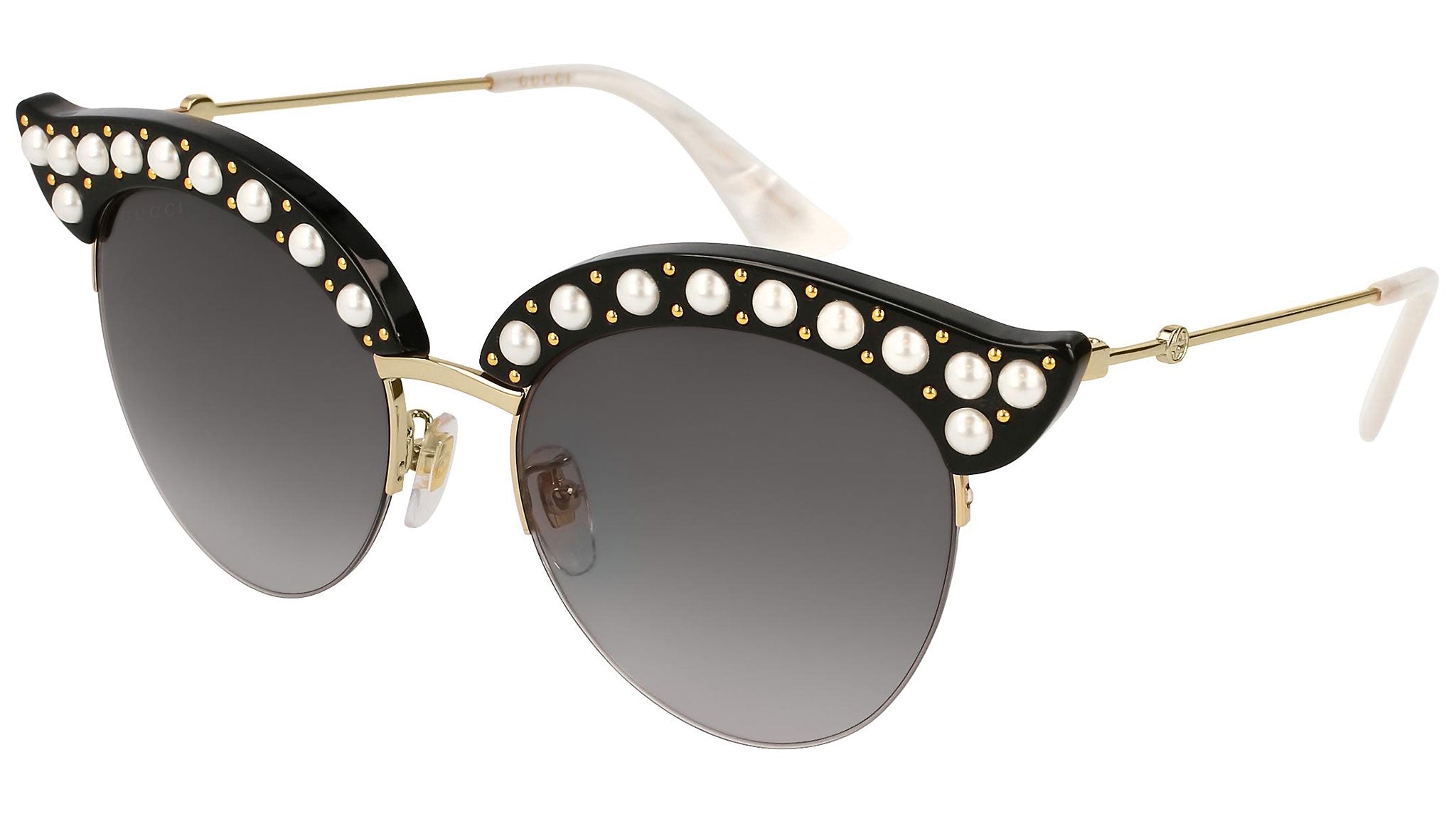 Occhiali da sole GUCCI GG0212S Shiny black + white pearls + endura gold studs