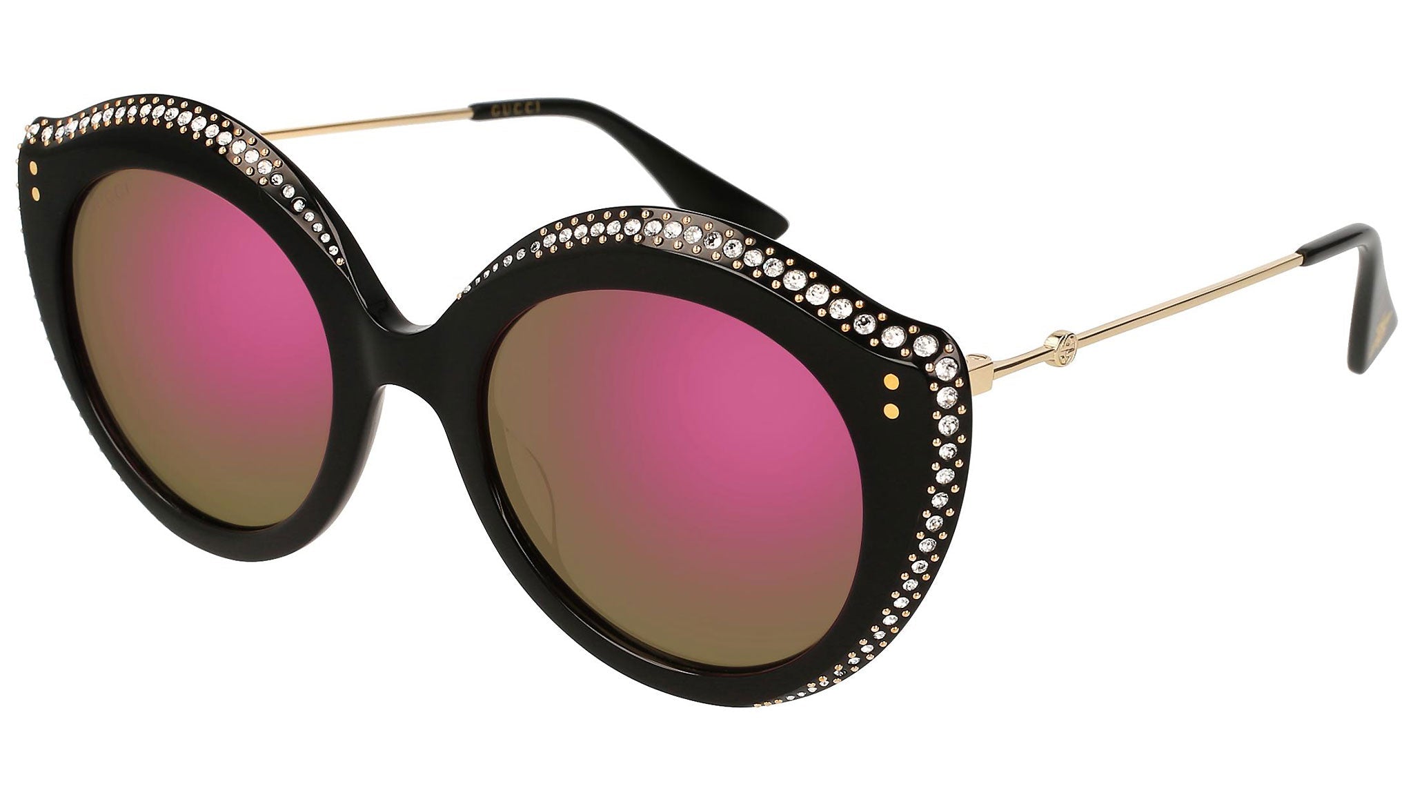 Occhiali da sole GUCCI GG0214S Shiny black + crystal strass + gold studs